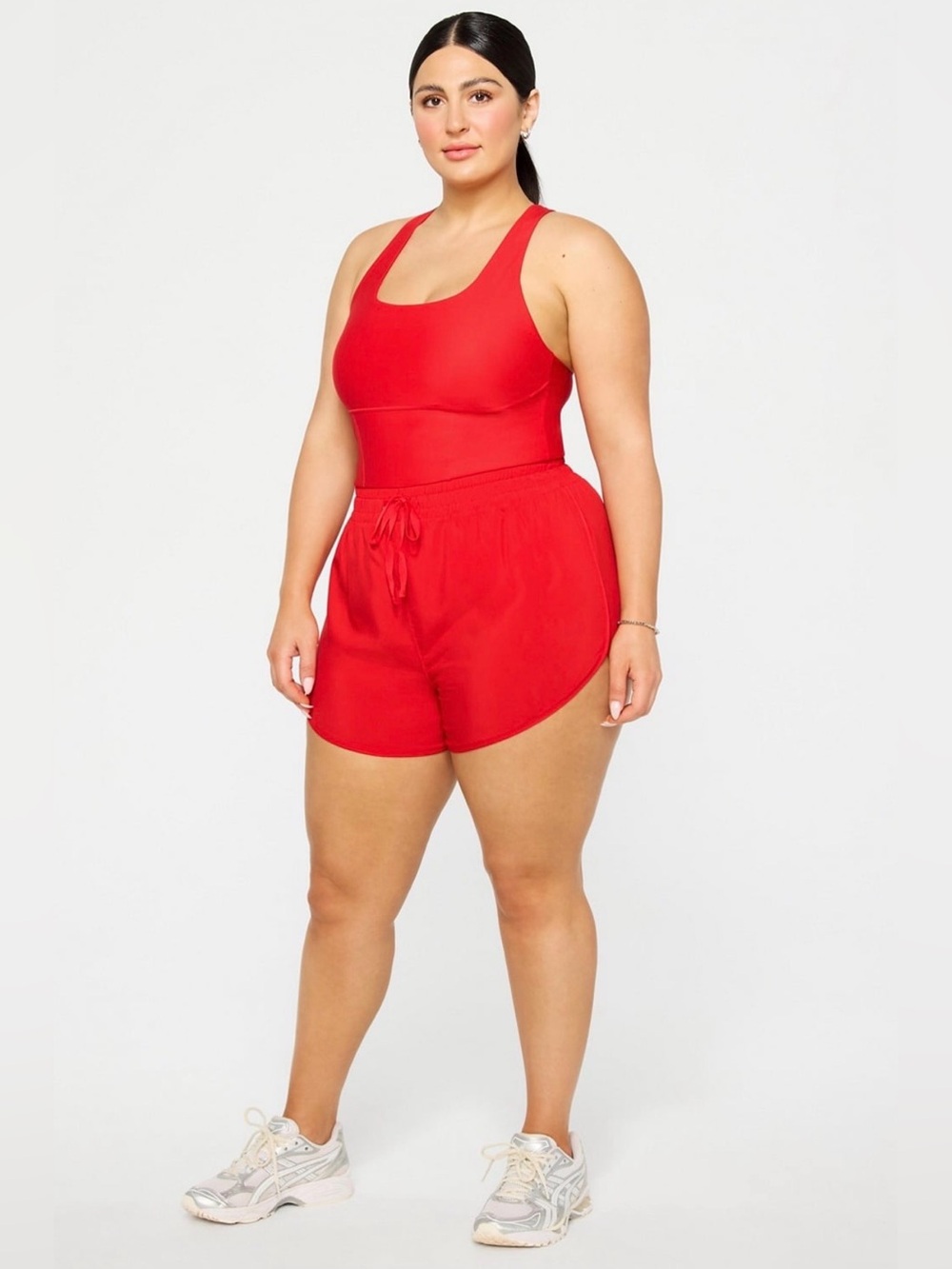 Fabletics Women’s Red Solid Romper XL Sleeveless Racerback Drawstring